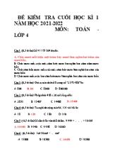 Đề kiểm tra cuối học kì 1 môn Toán Lớp 4 (Kết nối tri thức với cuộc sống) - Năm học 2021-2022 (Có đáp án)